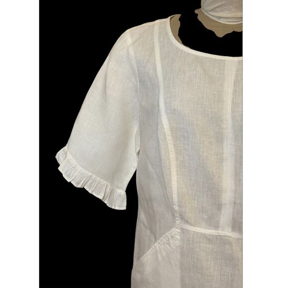 Boden White Linen Frill Cuff Dress Sz. 14 Lightweight Packable Classic - Picture 4 of 13